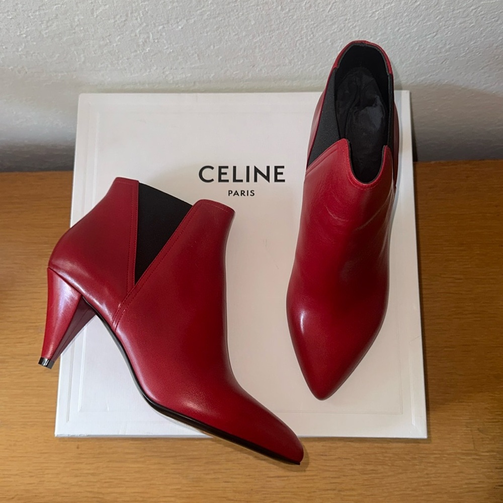 NIB Celine Chelsea Cropped Boots in Red - Size 39